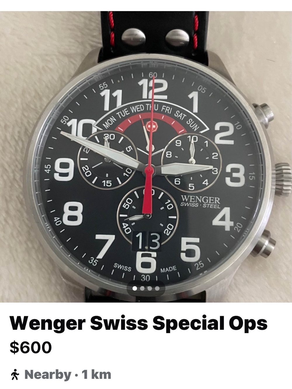 Wenger Special Ops Chronograph Watch - Black & Red Accents